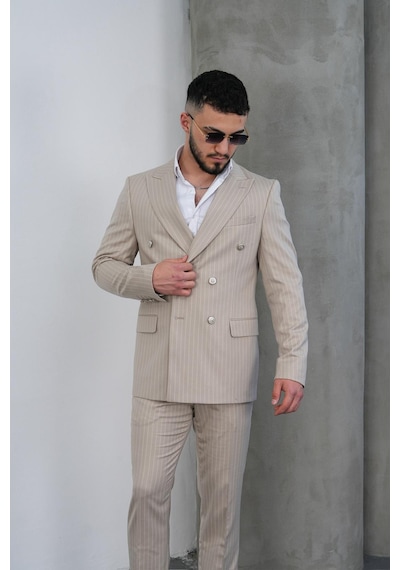 Dupont Classics Dupont Slim Fit Sivri Yaka 6 Drop Çift Yırtmaç Çizgili Viskon Kruvaze Erkek Takım Elbise Bej Dupont Classics Dupont Slim Fit Sivri Yaka 6 Drop Çift Yırtmaç Çizgili Viskon Kruvaze Erkek Takım Elbise Bej