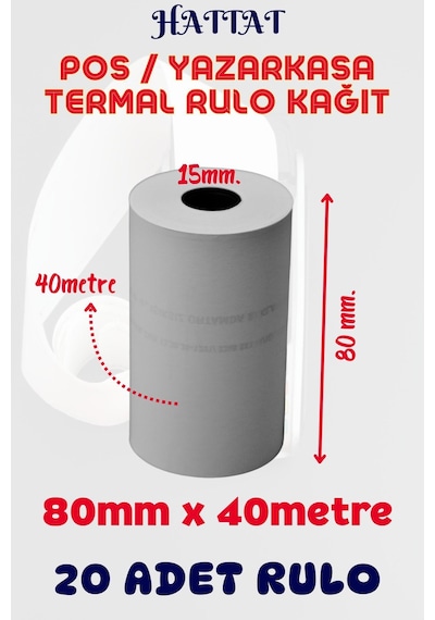 Hattat Termal Pos Rulo 20 Adet Rulo 80 MM x 40 M