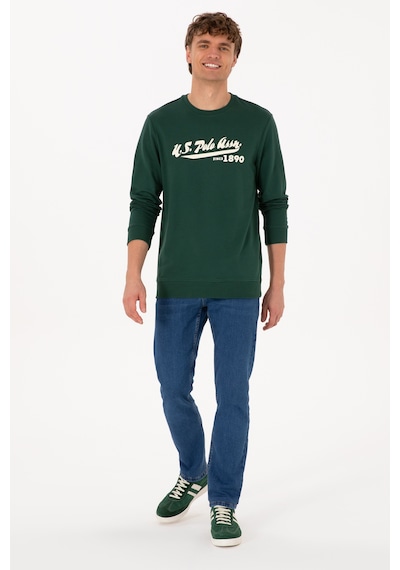 U.S. Polo Assn. Erkek Bisiklet Yaka Regular Fit Koyu Yeşil İnce Sweatshirt 50316315-VR079