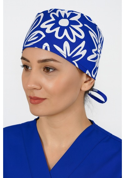 Desenli Mavi Doktor Hemşire Aşçı Hastane Bonesi Bandana M452