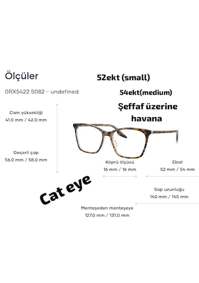 Rb5422 5082 52-54 Ekt Cat Eye Kadın Mavi Işık Korumalı +uv420 Anti-refle Gözlük Şeffaf Üzerine Havana