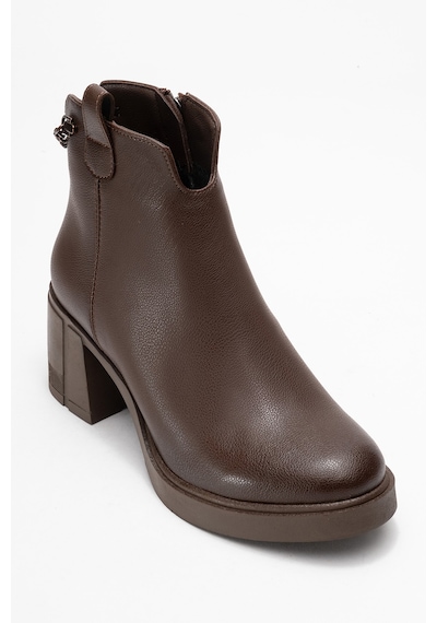 Luvishoes Luvi Shoes Mier Kahverengi Cilt Zincir Detaylı Kadın Kalın Topuklu Bot Kahverengi Deri