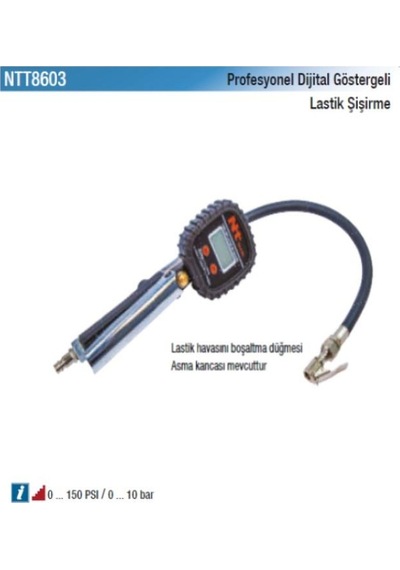 Nt Tools Profesyonel Dijital Göstergeli Mandallı Lastik Şişirme Tabancası 10 Bar/150 Psi Ntt8603