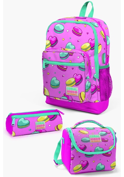 Coral High Kids Açık Pembe Su Yeşili Makaron Desenli 3 Lü Okul Çanta Seti Set0123462