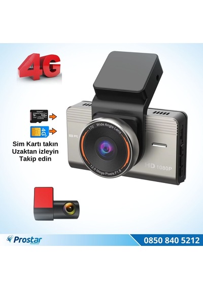 4g Uzaktan İzlemeli 2 Kameralı 2k+1080p Yüksek Çözünürlüklü Dashcam Kamera