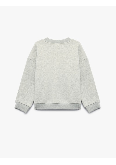 Koton Baskılı Uzun Kollu Bisiklet Yaka Oversize Sweatshirt Gri Melanj 7wmb10120tk