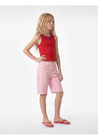 Koton Pamuklu Loose Fit Normal Bel Denim Şort Pembe 6skg40115ad Gül