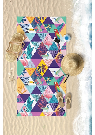 TROPICAL SUMMER Dijital Baskılı 75x150 Cm Plaj Havlusu Lacivert