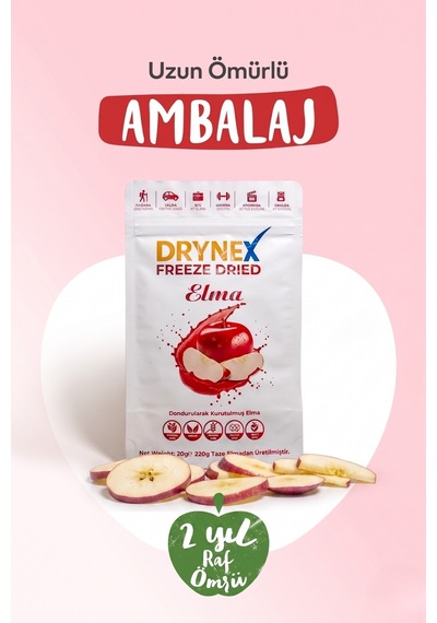 Drynex Freeze Dried Elma Dondurularak Kurutulmuş Çıtır Atıştırmalık Meyve Cipsi Şekersiz Glutensiz Vegan 20 G