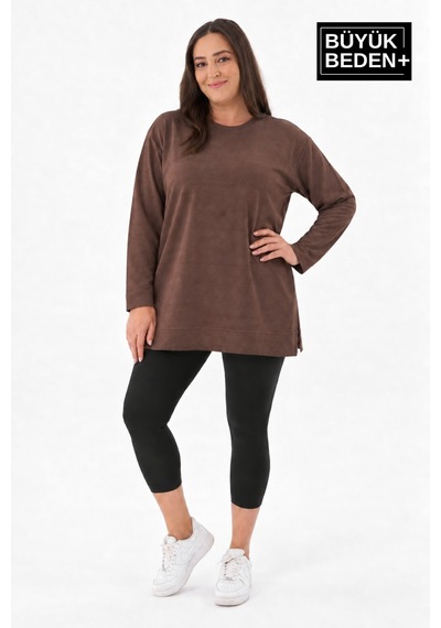 Süperlife Kadın Tunik Büyük Beden İnce Sweatshırt Spr26btk990 Brown