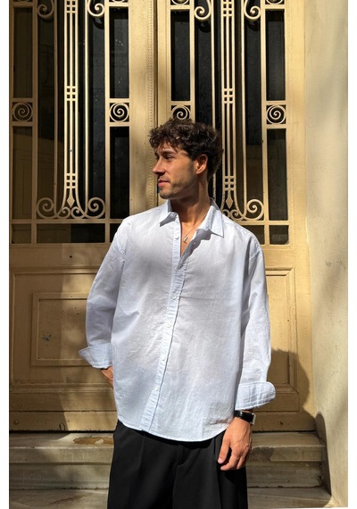 Flaw Çizgili Oversize Gömlek Beyaz-22280 Beyaz