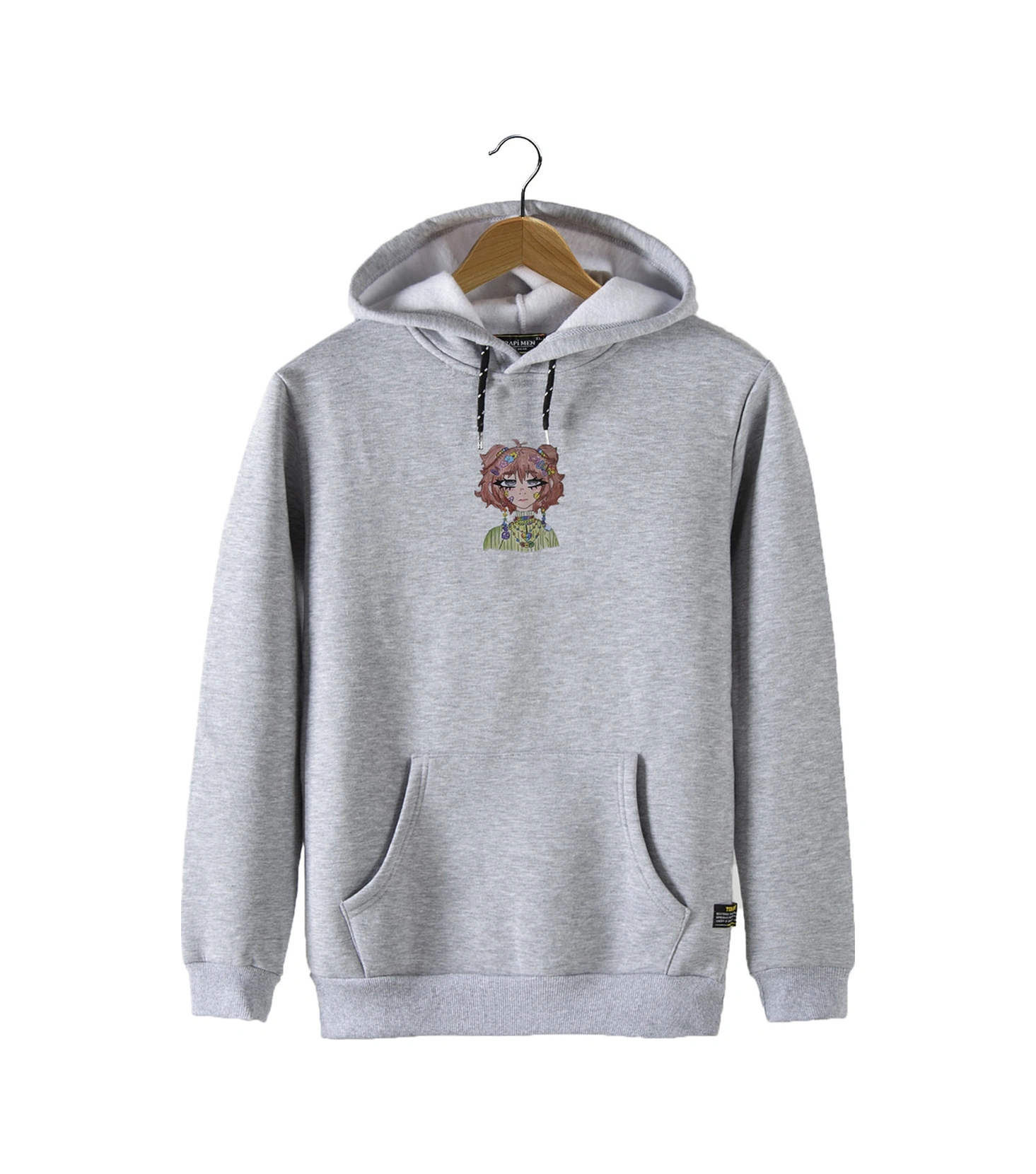 Veaven Gri Kapüşonlu Önü Anime Kız Çocuk Baskılı Slim Fit Kanguru Cepli Sweatshirt Gri