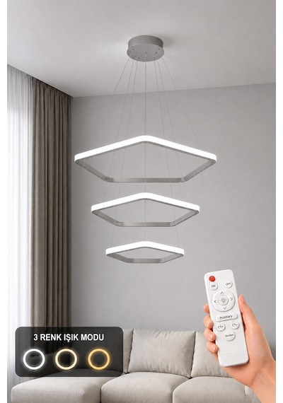 AvizeGO Titan 3'lü Led Sarkıt Avize 3 Renk Kumandalı Gri