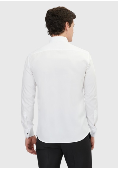 Ramsey Beyaz Slim Fit Düz Manşet Smokin Gömlek beyaz white