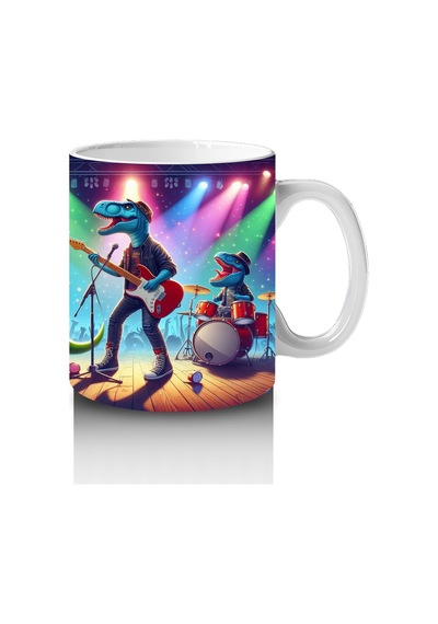 Çocuklara Sütü Sevdiren Müzik Grubu Dinozorlar Desenli Kupa Bardak Renkli