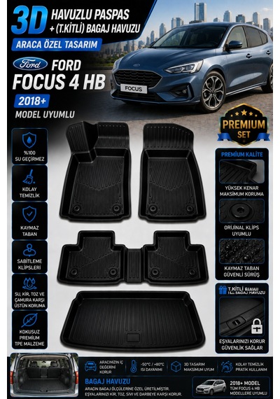 Ford Focus 4 Hb T.kitli 2021 Model Uyumlu 3d Araca Özel Havuzlu Paspas+bagaj Havuzu Birebir Uyum