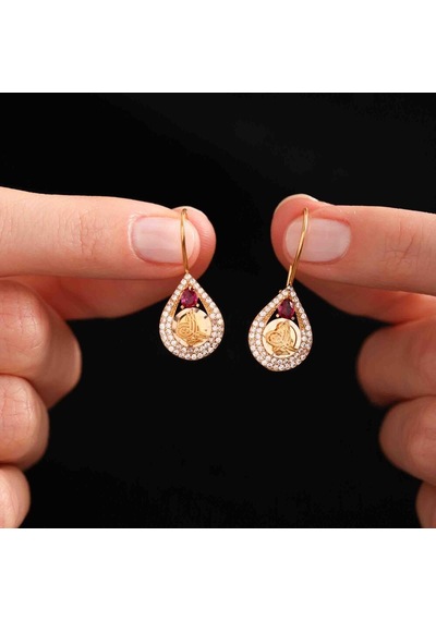 Sembol Gold Tuğralı Altın Yakutlu Küpe