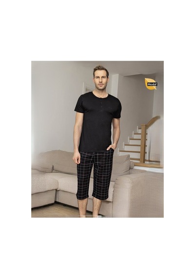 Aydoğan Erkek Modal Patlı Kısa Kollu Pijama Takımı Siyah