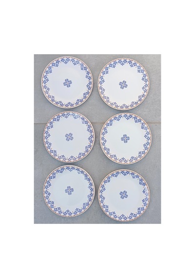 Ottoman 6 Kişilik Seramik Pasta Tatlı Tabağı Takımı - 20cm Mavi