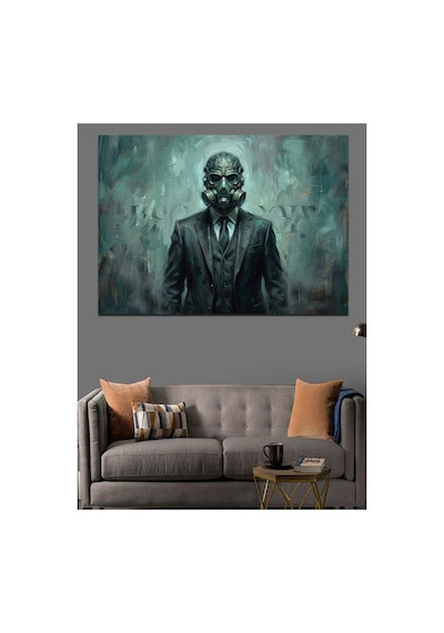 Takım Elbiseli Ve Maskeli Adam Yağlı Boya Dokulu Kanvas Tablo Canvas Tablosu