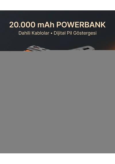 1. Çoklu Çıkışlı 20000 Mah Powerbank Entegre Kablolu Dijital Ekranlı Taşınabilir Şarj Cihazı
