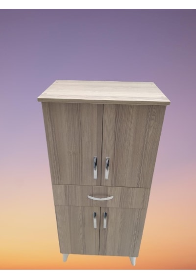 Çok Amaçlı Dolap Cordoba Model Hard Parlak Suntalem 130 Cm 4 Raf Demonte El Yapım Kahverengi - Krem