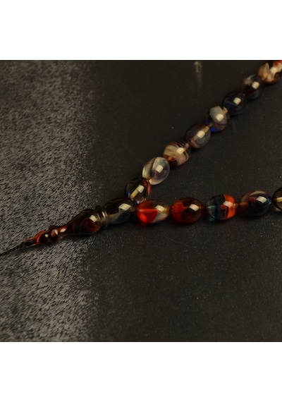 Arpa Kesim 8x11 Mm Ateş Kehribar Sistem Püsküllü Tesbih Çok Renkli