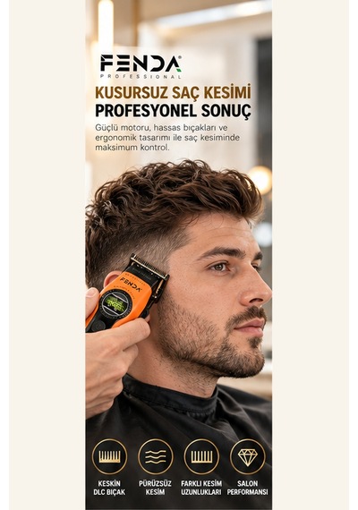 Fenda Profesyonel Bldc Motor 8000 Rpm 2'li Tıraş Makinesi Seti Turuncu