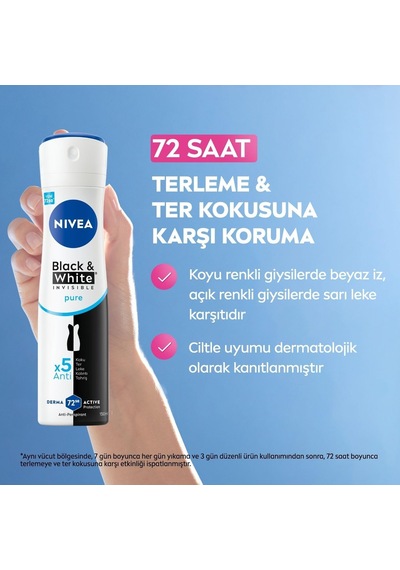 Lexroo Kadın Sprey Deodorant Black&white Invisible Pure 150ml, 72 Saat Anti-perspirant Ter Koruması