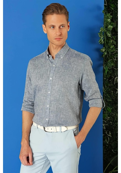 Efor Comfort Fit Düğmeli Yaka %100 Keten Apoletli Casual Lacivert Gömlek G 1564 Lacivert Efor Comfort Fit Düğmeli Yaka %100 Keten Apoletli Casual Lacivert Gömlek G 1564 Lacivert