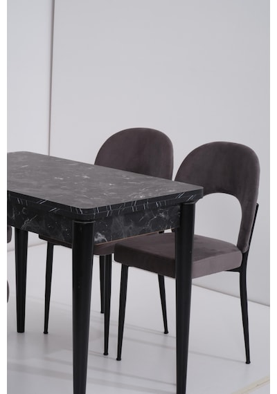 Damla Hilal Mdf Mutfak Masa Sandalye Takımı 60x100cm Siyah