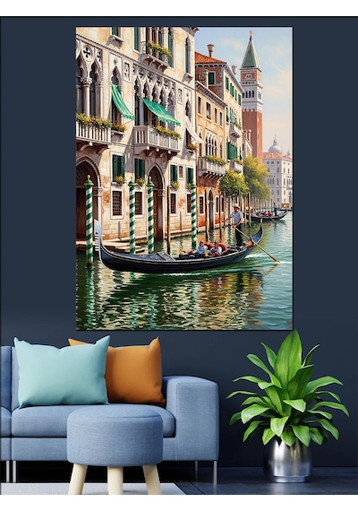 Ahşap Tablo Venedik Kanal Şehri Manzarası