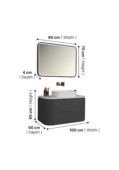 Kobos Gloria 100 Cm Banyo Dolabı Seti Argento Antrasit Kobos Gloria 100 Cm Banyo Dolabı Seti Argento Antrasit