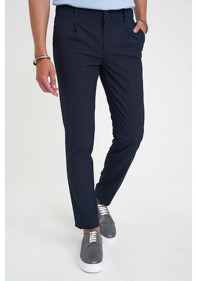 Efor Comfort Fit Beli Lastikli Tek Pileli Dokulu Lacivert Pantolon P 1193 Lacivert