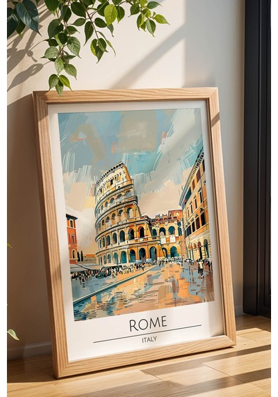 İtalya Roma Duvar Tablosu Kolezyum Temalı Modern Salon Duvar Dekoru, Çerçeveli Poster Tablo Kayın