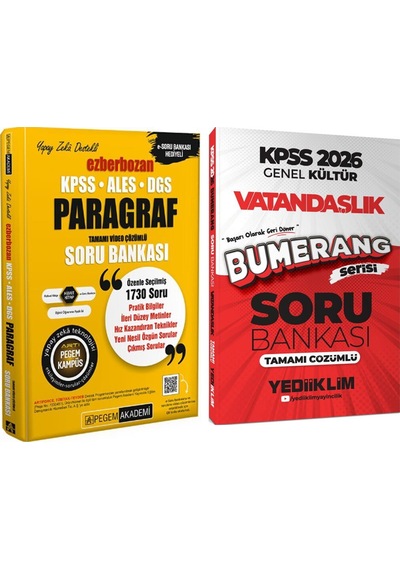 Yediiklim 2026 Kpss Bumerang Vatandaşlık Ve Pegem Ezberbozan Paragraf Soru Bankası Seti 2 Kitap