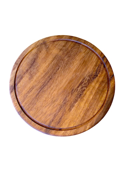 F&s Woodart Tek Parça Masif İroko Ağacı 25 Cm Yuvarlak Oluklu Pizza Sunum Kesme Sunum Tahtası Kahverengi
