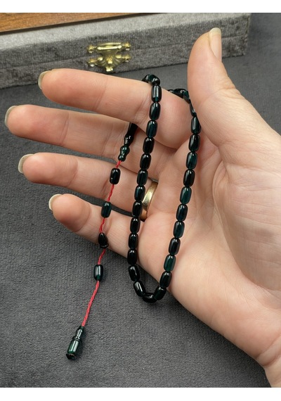 Bürokrat Boy Kapsül Kesim Koyu Yeşil Sıkma Kehribar Tesbih 4x7 Mm