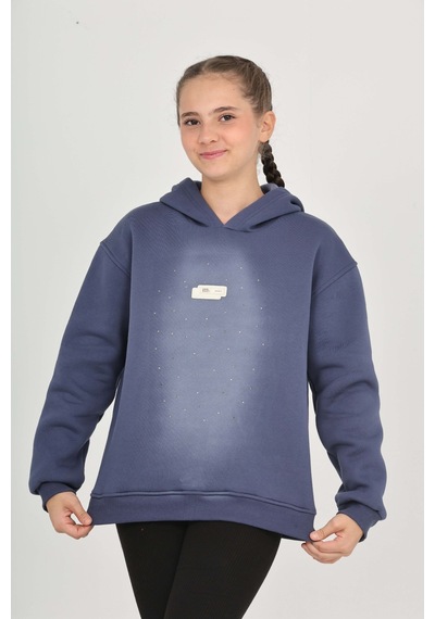 Toontoy Kız Çocuk Taş Dizaynlı Sweatshırt İndigo