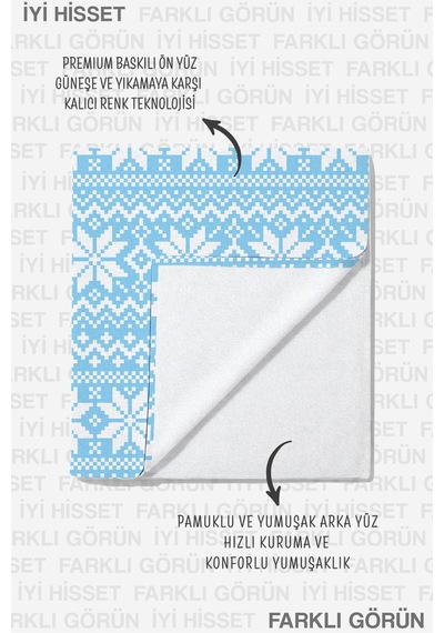 Etnik Kar Tanesi Mavi Beyaz Plaj Havlusu - İskandinav Minimalist Hızlı Kuruyan Mikrofiber Havlu Eski Tozu