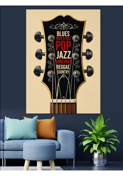 Black Jazz Gitar Müzik Dekoratif Kanvas - Mdf Ahşap Tablo