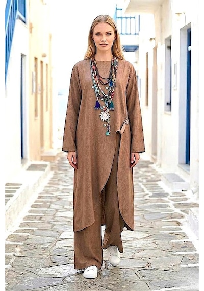 Veraura Lifestyle Kahverengi Asimetrik Tasarım İkili Takım
