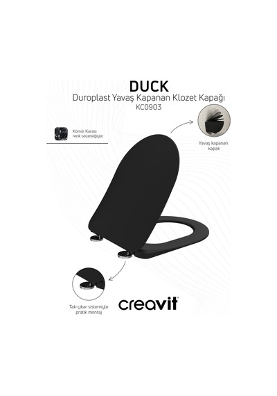 Creavit Free Kömür Karası Asma Klozet Ve Kapak Set Beyaz