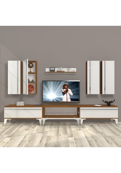Decoraktiv Eko 8d Mdf Silver Tv Ünitesi Tv Sehpası - Ceviz Beyaz Ahşap - Beyaz