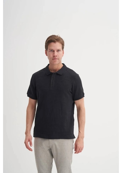 Cazador Polo Yaka Regular Fit Örme Dalga Desenli Tişört Siyah