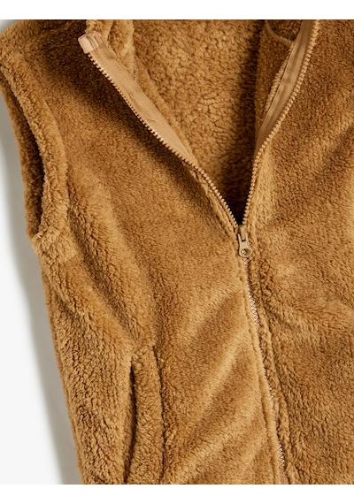 Koton Fermuar Detaylı Kapşonlu Kolsuz Sweatshirt Deve Tüyü 5wkb10609tk Taba