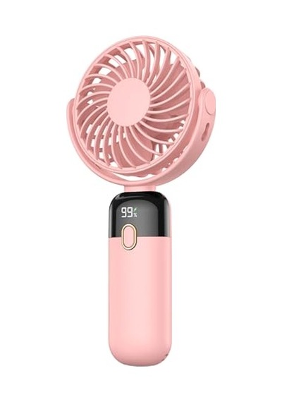 K70 Taşınabilir Şarjlı El Vantilatörü 2400mah 360 Döner Başlıklı Ve Standlı Dijital Ekranlı Soğutucu Fan Pembe