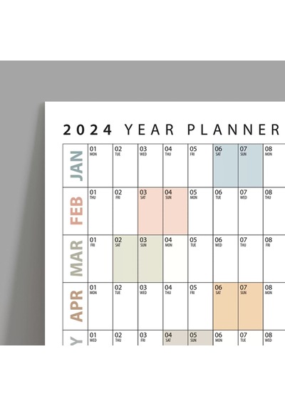 2027 Yıllık Planlayıcı Duvar Takvimi, Planlayıcı Takvim, Yatay Poster Planlayıcı Takvim