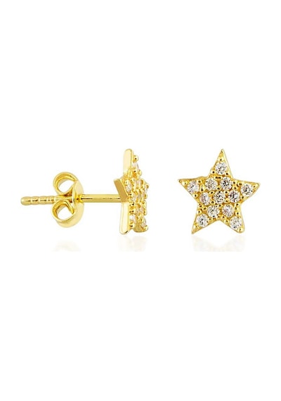 Sembol Gold Yıldız Altın Çivi Küpe 14K Gold Taşlı