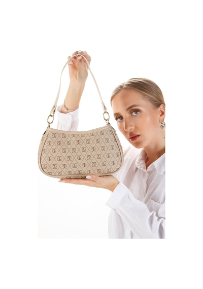 Newish Polo Kadın Farme Monogram Baget El Ve Omuz Çantası 3 Adet - New111 Kahverengi - Bej